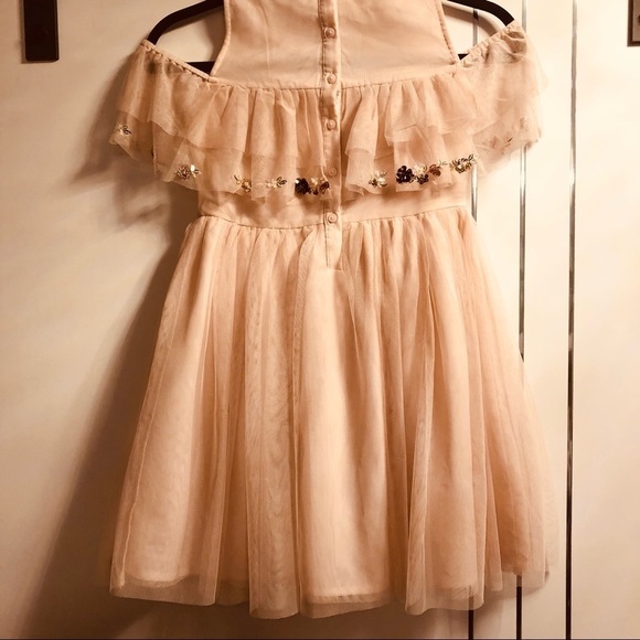 💜3/&30 Size 8 Peach Blush Cold Shoulder Sequinned Tulle Party Dress - Picture 6 of 8